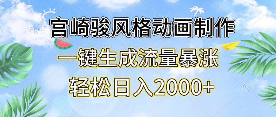 宫崎骏风格动画制作，一键生成流量暴涨，轻松日入2000+ - 开始创业网