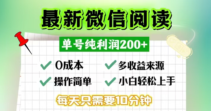 微信阅读最新玩法，每天十分钟，单号一天200+，简单0零成本，当日提现 - 开始创业网