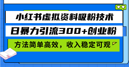 小红书虚拟资料吸粉技术，日暴力引流300+创业粉，方法简单高效，收入稳… - 开始创业网