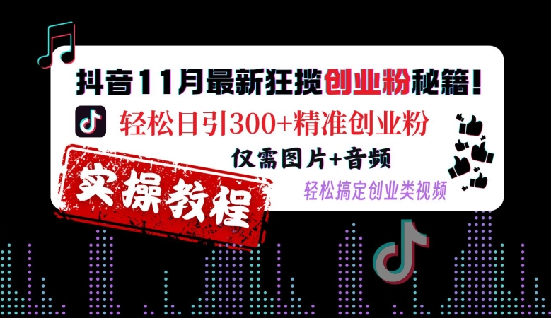 抖音11月最新狂揽创业粉秘籍，轻松日引300+精准创业粉，仅需图片+音频，轻松搞定创业类视频 - 开始创业网