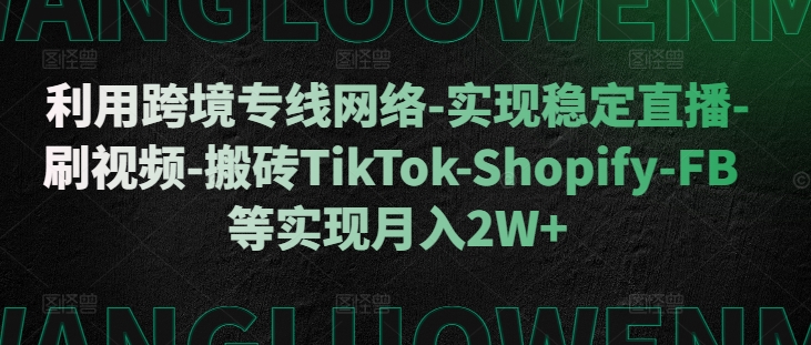 利用跨境专线网络-实现稳定直播-刷视频-搬砖TikTok-Shopify-FB等实现月入2W+【揭秘】 - 开始创业网