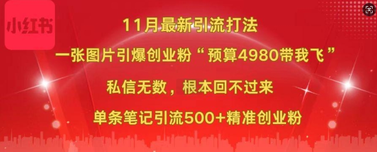 小红书11月最新图片打粉，一张图片引爆创业粉，“预算4980带我飞”，单条引流500+精准创业粉 - 开始创业网